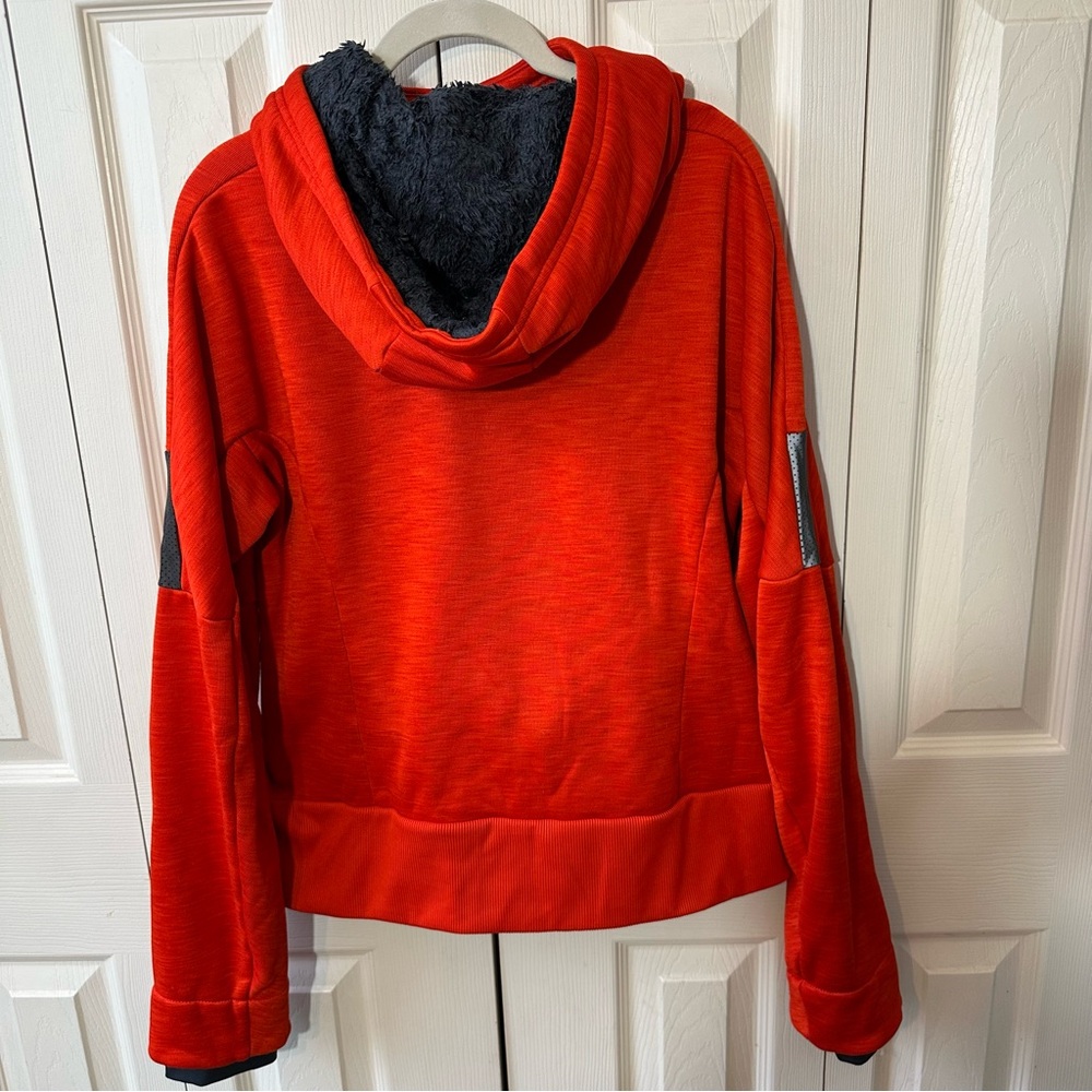 Adidas Climaheat Fleece Lined Thick Hoodie Orange Gray Womens Size Large - Picture 3 of 12